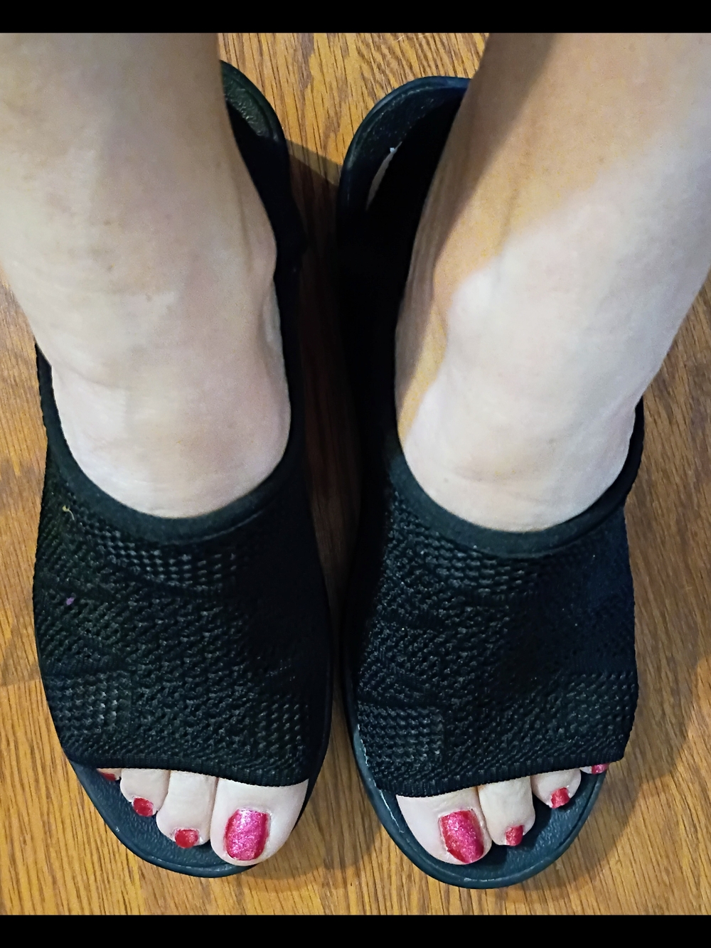 Black Knit Open-Toe Women's Slip-On Sandals